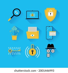 tecnología de seguridad cibernética: nueve iconos