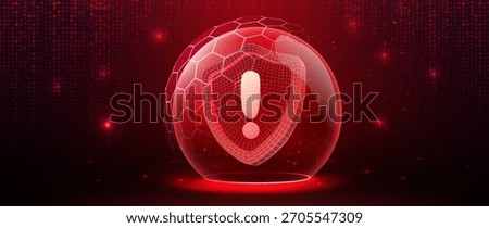 Cybersecurity Threat. Cyber Attack Warning With Red Shield Exclamation Mark. Cyber Alerts For System Safety. Security Warnings For Digital Protection. Weak Protection Vector Illustration