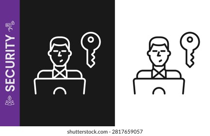 Cybersecurity User Access and Key Authentication Line Icon Vector, Password Protection, Account Security, Administrator, and Keyholder Symbol.