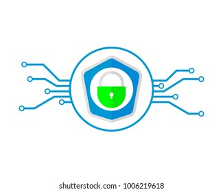 Cybersecurity vector design. Lock symbol illustration. Security icon on the chip background.