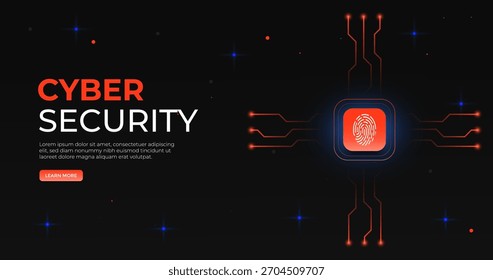 Ilustración vectorial de ciberseguridad. Escáner de huellas dactilares en tablero de tecnología avanzada con estilo futurista. Bueno para el Sitio web, el Anuncio y la landing page