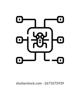 Cybersecurity vector illustration of malware virus icon, suitable for protection, hacking, and digital threat themes