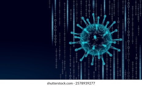 Cybersecurity virus digital. Binary code data stream. Network protection data security. Low poly design geometric pattern