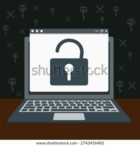 Cybersecurity Vulnerability Open Lock on Laptop Screen	