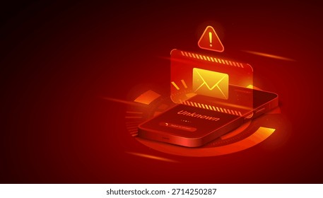 Advertencia de ciberseguridad Spam SMS - Alerta de mensajes de estafa de phishing móvil en el fondo de Ilustración vectorial de pantalla de correo electrónico de teléfono inteligente