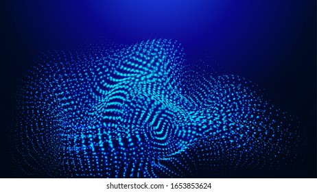 Cyberspace 3D Grid, Technologie-Vektorillustration Illustration mit leuchtenden Teilchen. Abstrakte Wissenschaft und künstlicher Intellekt Mesh Hintergrund. Falsche Cyberlandschaft.