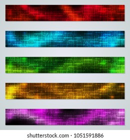 Cyberspace, blockchain, modern technology, virtual reality colorful web banners vector collection