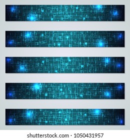 Cyberspace, blockchain, virtual reality web banners vector collection