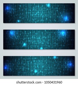 Cyberspace, blockchain, virtual reality web banners vector collection