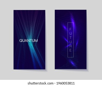 Cyberspace Computing Glowing Particles Vector Background. Network Connection Vertical Banner. Horizontal Purple Blue Turquoise 3D Grid Network. Funky Banner Artificial Digital Computing Template.