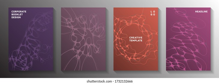 Cyberspace concept abstract vector covers. Liquid waves geometry backdrops. Creative notebook vector templates. Science fiction cover pages graphic design set.
