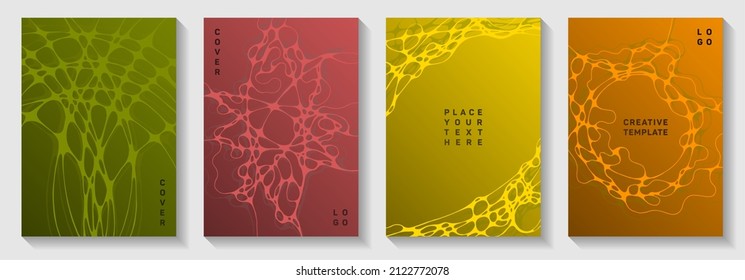 Cyberspace concept abstract vector covers. Smooth waves connection textures. Soft notebook vector templates. Hi tech cover pages graphic design set.