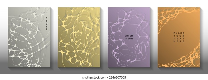 Cyberspace concept abstract vector covers. Dynamic waves blockchain backgrounds. Futuristic cover vector layouts. Hi tech cover pages graphic design set.