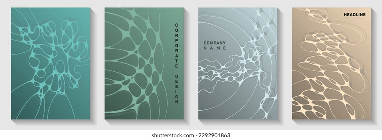 Cyberspace concept abstract vector covers. Bent waves plexus backdrops. Colorful cover vector layouts. Radiology cover pages graphic design set.