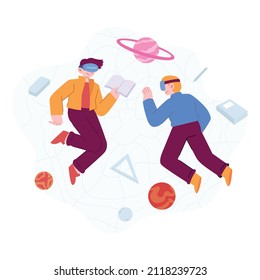 cyberspace concept vector Illustration idea for landing page template, people virtual reality experience, digital dimension simulated illusion in room, augmented 3d, Hand drawn Flat Style