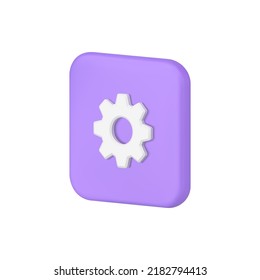 Cyberspace development setting cog mechanism purple squared button isometric 3d icon vector illustration. Account ceo management programmer problem repair user interface internet notification