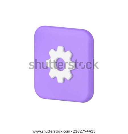 Cyberspace development setting cog mechanism purple squared button isometric 3d icon vector illustration. Account ceo management programmer problem repair user interface internet notification