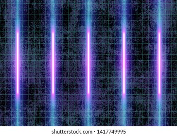 Cyberspace Futuristic Neon Lights and Grid Lines on the Wall, 3D Glow Lights, Abstract Background Tomorrow Aesthetic Digital Style, Eps10 Vector Illustration - Vector