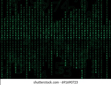 cyberspace with green digital falling lines, binary hanging chain, abstract background