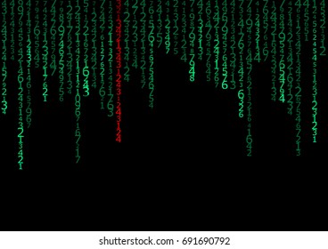 cyberspace with green digital falling lines, binary hanging chain, abstract background