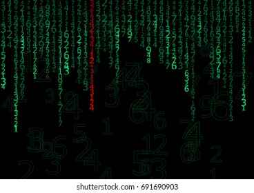 cyberspace with green digital falling lines, binary hanging chain, abstract background