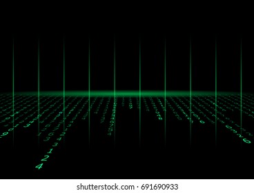 cyberspace with green digital falling lines, binary hanging chain, abstract background