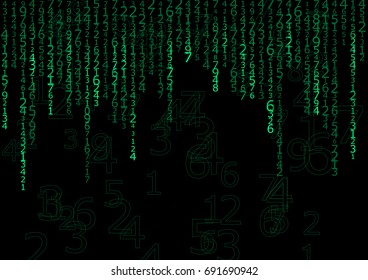 cyberspace with green digital falling lines, binary hanging chain, abstract background