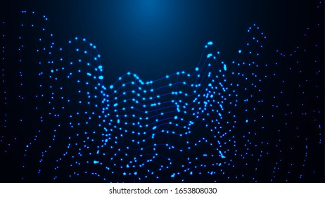 Ciberespacio. Fondo paisajístico. Ilustración vectorial de tecnología 3d. Malla iluminante.