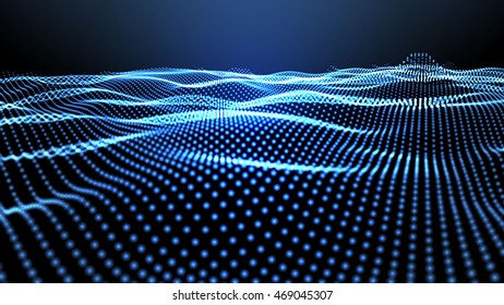 Cyberspace grid. Landscape background. 3d technology vector illustration. 