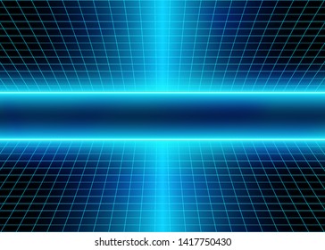 Cyberspace Grid Lines with Futuristic Neon Lights and Energy 3D Glow Lines. Abstract Space Background. Cosmic Digital Style. Eps10 Vector Illustration - Vector