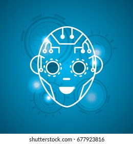 cyberspace human face with futurictic connect