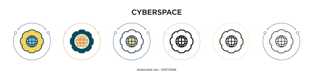 Cyberspace icon in filled, thin line, outline and stroke style. Vector illustration of two colored and black cyberspace vector icons designs can be used for mobile, ui, web