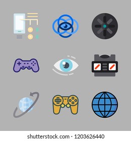 cyberspace icon set. vector set about gamepad, worldwide, vision and stereoscope icons set.