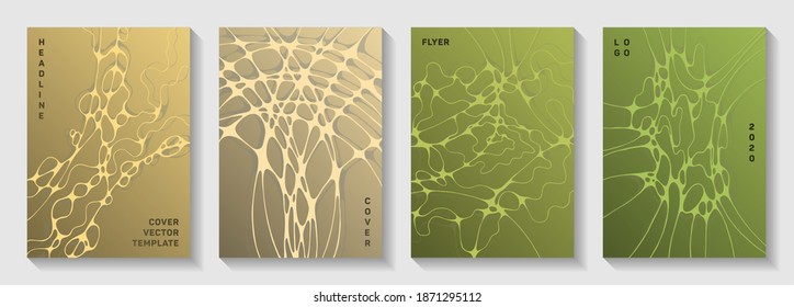 Cyberspace idea abstract vector covers. Overlapping curve lines fusion textures. Futuristic banner vector templates. Radiology cover pages graphic design set.