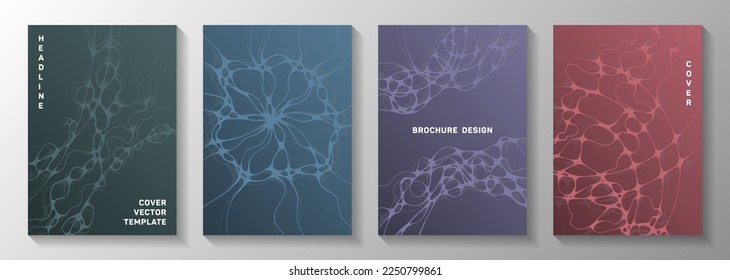 Cyberspace idea abstract vector covers. Liquid waves ripple backdrops. Futuristic brochure vector layouts. Radiology cover pages graphic design set.