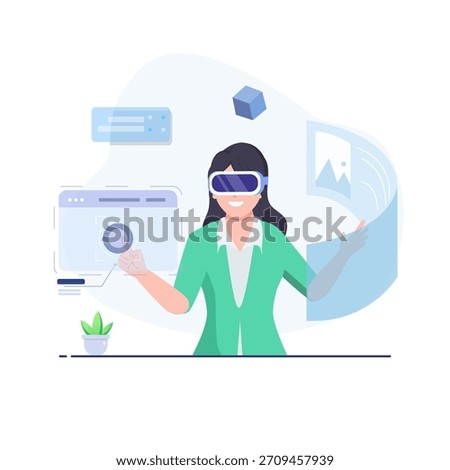 Cyberspace isolated. Virtual reality technology, gaming and education. People collection of scenes in flat design. Vector illustration 