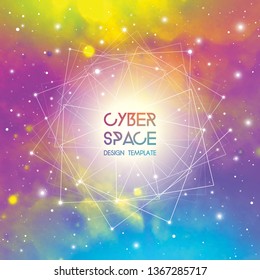 Cyberspace and network connection vector digital illustration. Futuristic technology design template with glowing particles and repeating fractal lines.