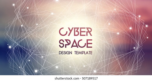 Cyberspace and network connection vector digital illustration. Futuristic technology widescreen website banner with glowing particles and repeating fractal lines.