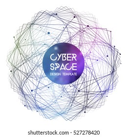 Cyberspace and network connection vector digital illustration. Futuristic technology design template with glowing particles and repeating fractal lines.