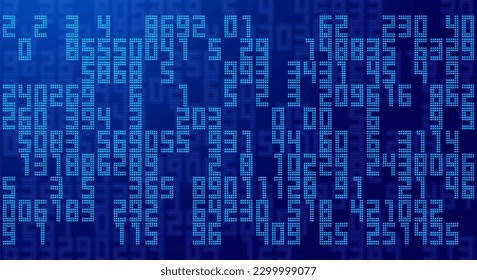 Cyberspace Random Digits Background. Math Numbers Led Matrix. Technology or Science Education Backdrop. Mathematical Led Display Banner. Vector Illustration.