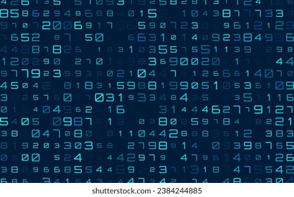 Fondo de los dígitos al azar del ciberespacio. Matriz de números matemáticos. El trasfondo de la educación tecnológica o científica. Pancarta de visualización de led matemática. Ilustración vectorial.