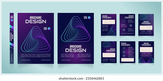 Cyberspace technology development blank brochure design. Template set with copy space for text. Premade corporate reports collection. 8 paper pages. Roboto Light, Bebas Neue, Audiowide fonts used