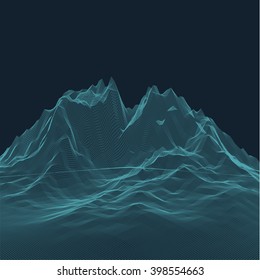 Cyberspace view. Cyberpunk HUD elements. Abstract vector landscape background. Topographic attitude relief grid. Low poly surface. Hexagon structure. Space in cosmos. Space technologies vector abstract