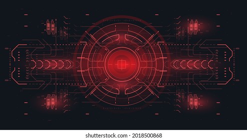 Cyberspace Virtual reality in HUD style. Head-up screen for games and apps. Red Futuristic VR display. Sci-fi concept design. High tech frame. Abstract tech Space. Cyberpunk Sci-fi illustration.