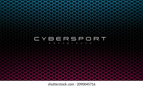 CYBERSPORT abstract background with neon colors and pattern of hexagons. Vivid gradient banner with geometric pattern. Esports concept. Design for gaming and cyber sports events. Vector illustration.