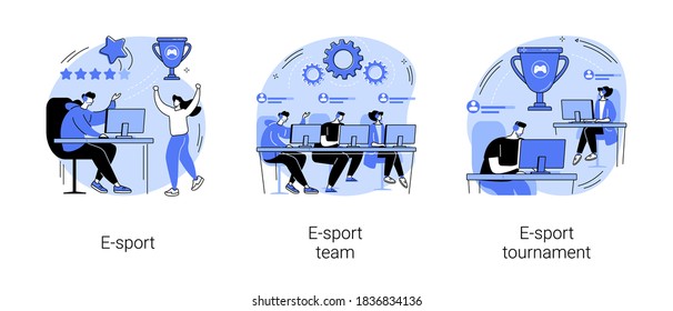 Cybersport Abstract Concept Vector Illustration Set. E-sport Team And Tournament, Multiplayer Video Game, Esports Championship, Gaming Arena, Online Sport, Player Fan Support Abstract Metaphor.