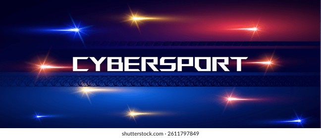 Cybersport banner. Abstract technology design with geometric elements and light effects