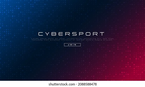 CYBERSPORT banner. Neon colors gradient background with geometric pattern of random squares. Esports abstract background. Design for gaming and cybersport events. Video games. Vector illustration.