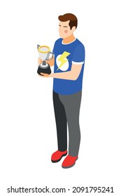 Cybersport isometric composition with isolated human character of male winner holding cup award vector illustration