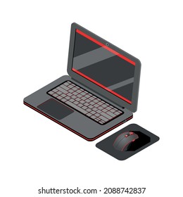 Cybersport isometric composition with isolated image of gaming laptop with mouse vector illustration
